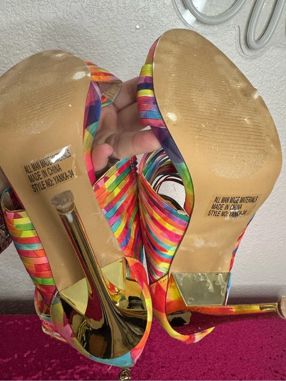 2/for $20 🪩 CHARLOTTE RUSSE Multicolor Strappy Stiletto, Metallic Heel (Size 6)